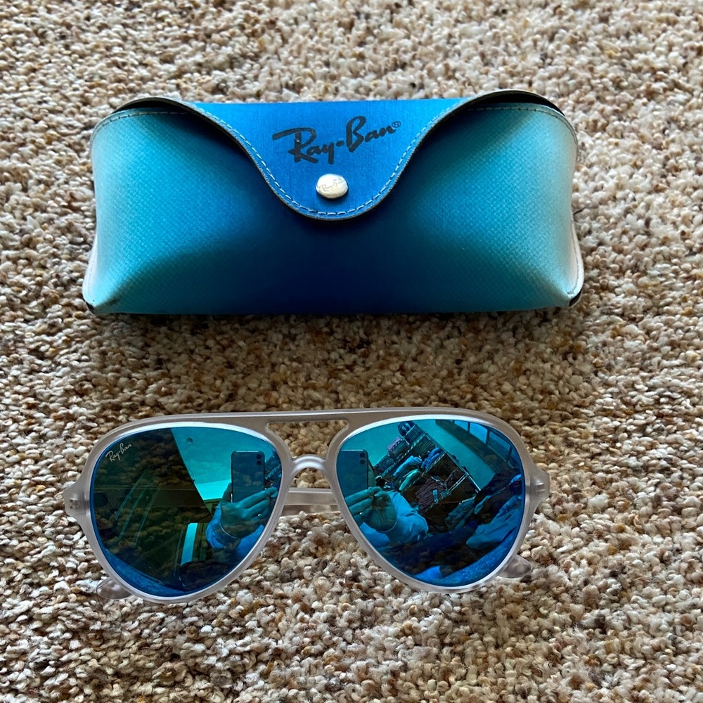 Ray-Ban Clear Frame Sunglasses with Reflective Blue Lenses